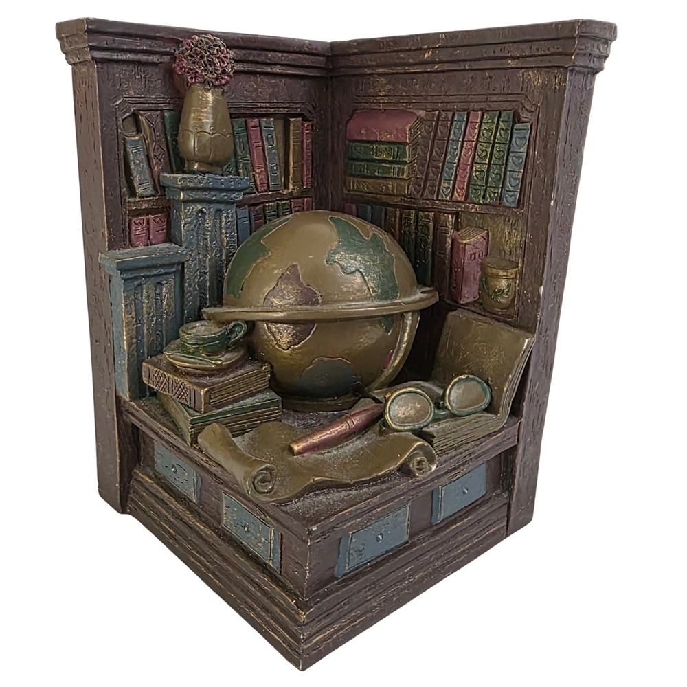 Vintage Y2K Library Globe and Books Resin Bookend Dark Academia Collegiate Decor